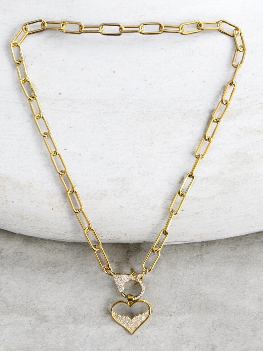 Gold Chain Necklace with Double Heart Pendant - Women Jewelry